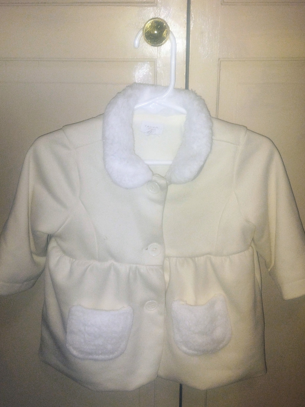 Tahari Kids Cream Faux-Fur Collar Coat - Size 6-9 Months